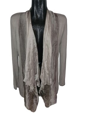 Giusy Light Taupe Silk Blend Draped Open Front Cardigan Size M